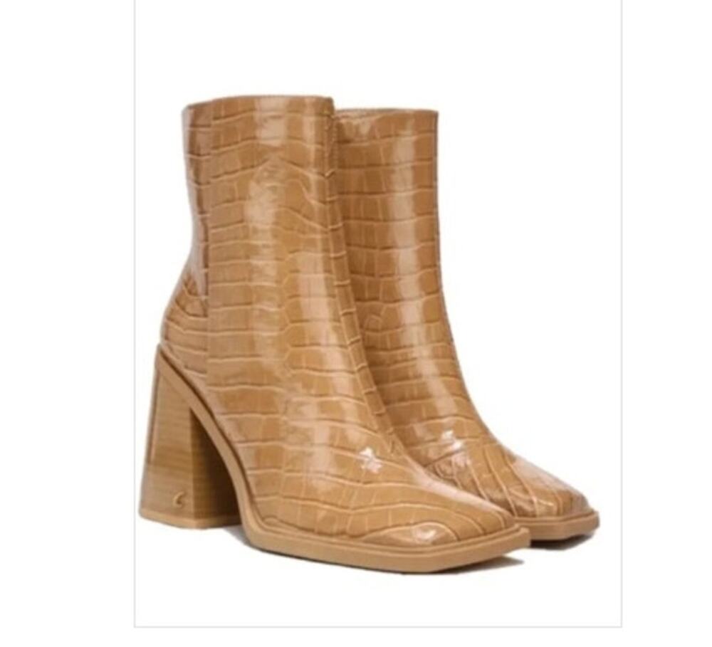 Circus Ny By Sam Edelman Layla Square Toe Chunky Heel Size 9.5 Patent Faux Croc